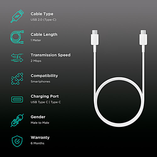 Samsung Type C to Type C 3.2 Feet (1M) Cable (2 Mbps Data Speed, White), 1 Unit