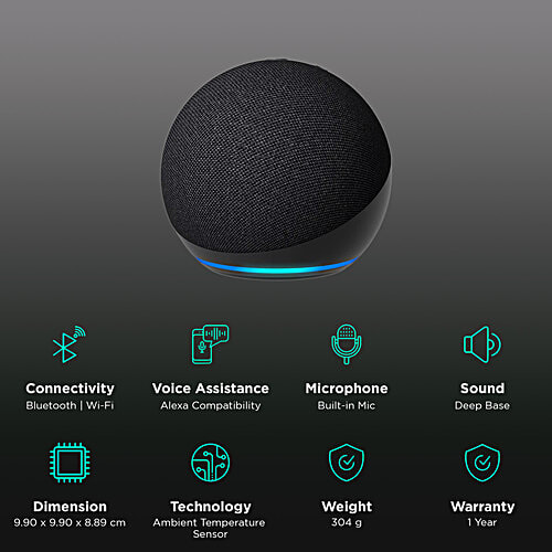 Amazon Echo Dot (5th Gen) with Built-in Alexa Smart Wi-Fi Speaker (Ambient Temperature Sensor, Black), 1 Unit  