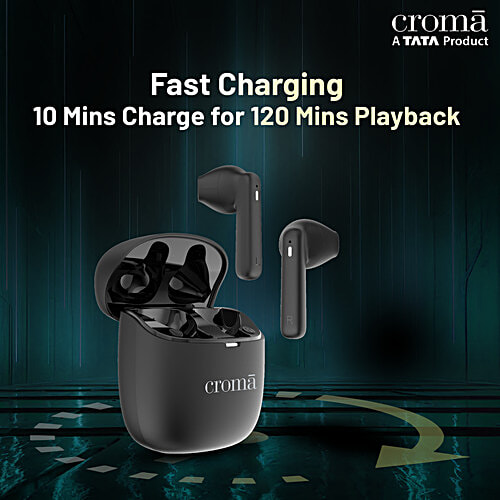 Croma CRSE030EPA016501 TWS Earbuds (Sweat & Water Resistant, Upto 32 Hours Playback, Black & Grey), 1 Unit  