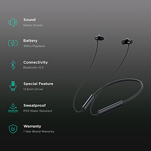 Realme Buds Wireless 3 RMA 2119 Neckband with Active Noise Cancellation (IP55 Water Resistant, Google Fast Pairing, Pure Black), 1 Unit  