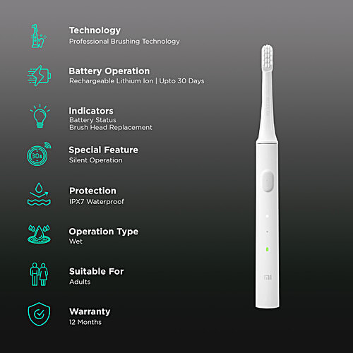 Mi T100 Electric Toothbrush for Adults (Dual Pro Brush Modes, White), 1 N
