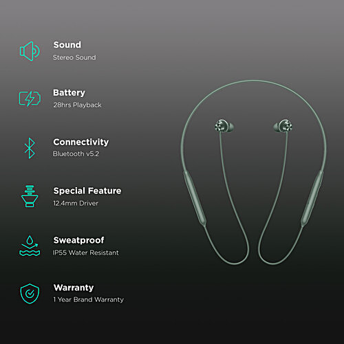OnePlus Bullets Z2 ANC Neckband with 45dB Hybrid Noise Cancellation (IP55 Water Resistant, Upto 28 Hours Playback, Grand Green), 1 Unit