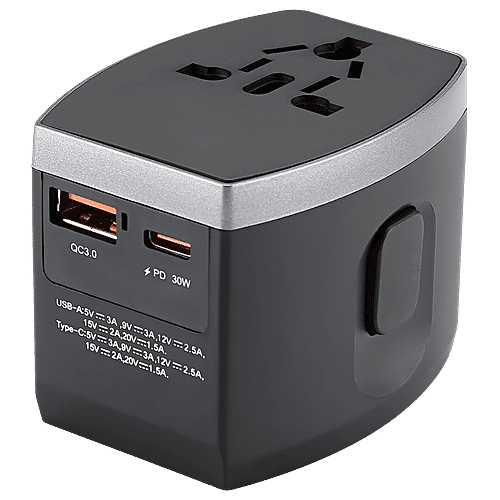 Croma Croma 4 Plugs 150 Countries Travel Adapter (Over Current Protection, CRST30WUTA014802, Black), 1 Unit  