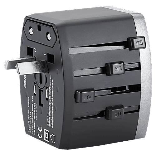 Croma Croma 4 Plugs 150 Countries Travel Adapter (Over Current Protection, CRST30WUTA014802, Black), 1 Unit  