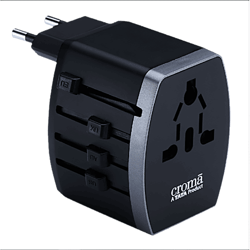 Croma Croma 4 Plugs 150 Countries Travel Adapter (Over Current Protection, CRST30WUTA014802, Black), 1 Unit  