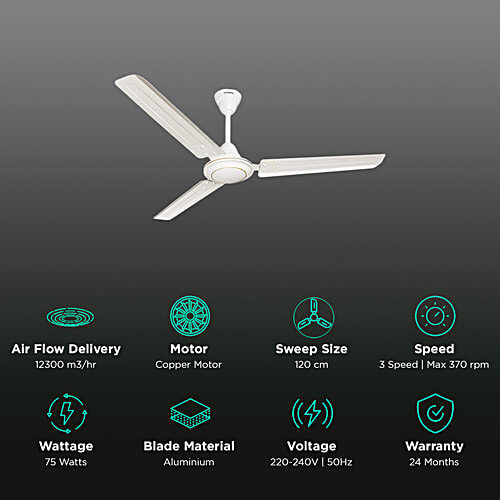 Crompton Surebreeze Hill Briz 1 Star 1200mm 3 Blade Copper Motor Ceiling Fan (Inverter Technology, Opal White), 1 Unit  