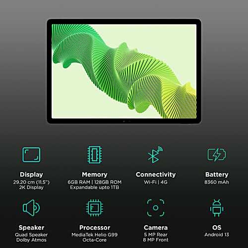 Realme Pad 2 Wi-Fi+4G Android Tablet (11.5 Inch, 6GB RAM, 128GB ROM, Imagination Green), 1 Unit  