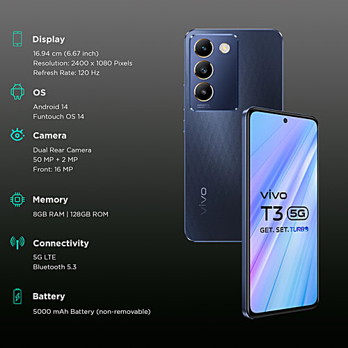 Vivo T3 5G (8GB RAM, 128GB, Cosmic Blue), 1 Unit  