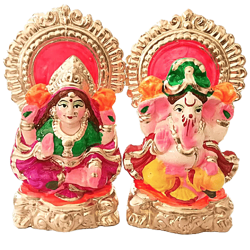 Creative Space Lakshmi Ganesh Clay Murti Statue - Festive Decoration, 2 pcs Diwali Special