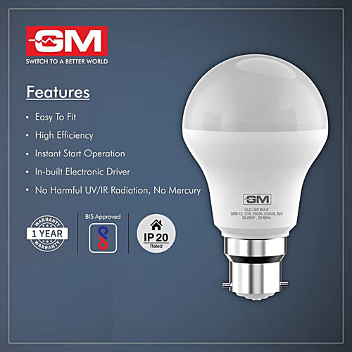 GM GEO 12 Watt LED Bulb - 6500K, Cool White, CDL, 2 pcs  