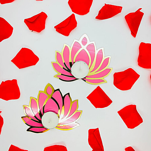 Untumble Lotus T Light Candle Holder For Diwali Rangoli, 2 pcs