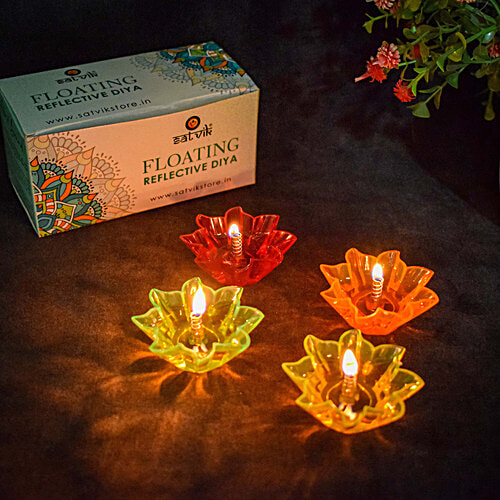 Satvik Floating Diyas - Assorted Colours, 12 pcs