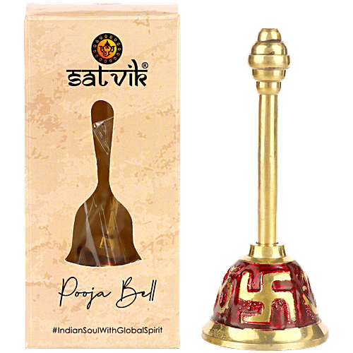 Satvik Om Swastik Brass Puja Bell - Red, 4.5x4.5 cm, 1 pc  
