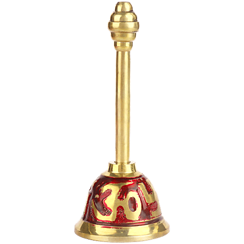 Satvik Om Swastik Brass Puja Bell - Red, 4.5x4.5 cm, 1 pc  