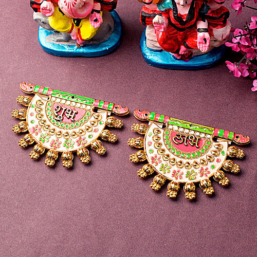 Satvik Shubh Laabh Swastik Laxmi Pair Decorative Sticker - Design 3, 2 pcs