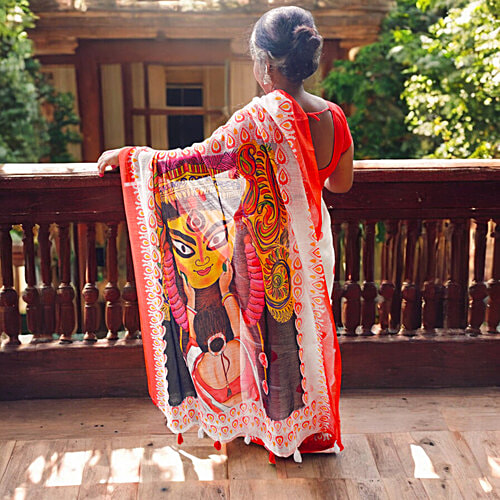 House of Festivals Premium Kolkata Durga Puja Cotton Saree - 6.25 m, 1 pc