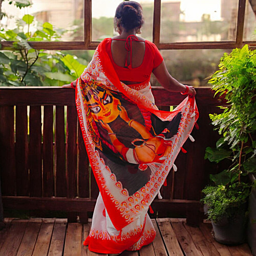 House of Festivals Premium Kolkata Durga Puja Cotton Saree - 6.25 m, 1 pc