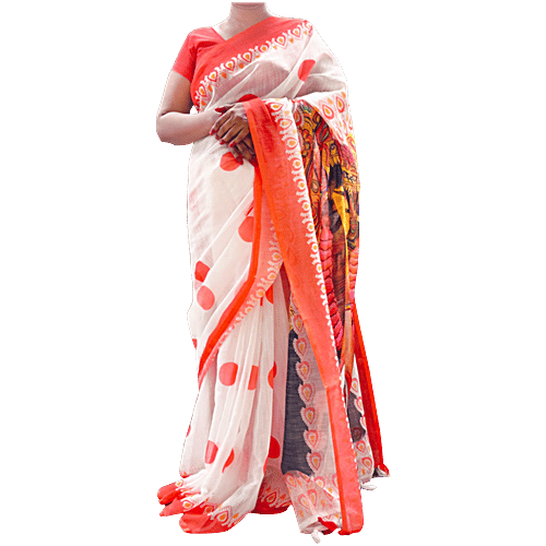 House of Festivals Premium Kolkata Durga Puja Cotton Saree - 6.25 m, 1 pc