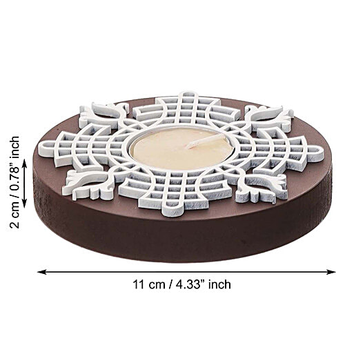 eCraftIndia Round Wooden Block Print Tea Light Candle Holders, Diya Stands, 1 pc (Set of 2) 