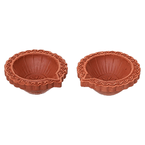 eCraftIndia Decorative Clay Diyas Deepam Oil Lamps, Mitti Diya For Diwali, 1 pc (Set of 6) 