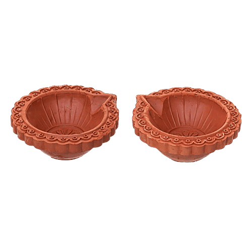 eCraftIndia Decorative Clay Diyas Deepam Oil Lamps, Mitti Diya For Diwali, 1 pc (Set of 6) 