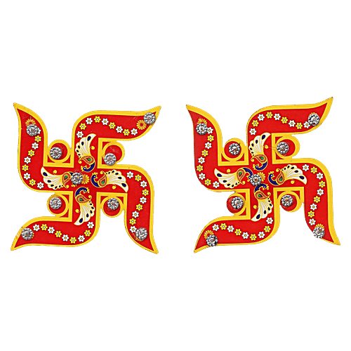 eCraftIndia Wooden Handcrafted Swastika Stickers For Wall, Door, 1 pc  