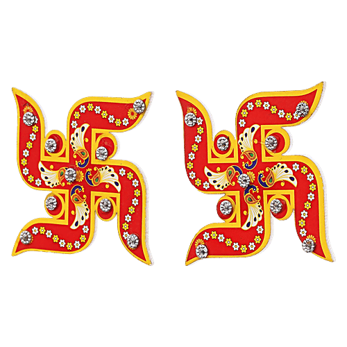 eCraftIndia Wooden Handcrafted Swastika Stickers For Wall, Door, 1 pc  