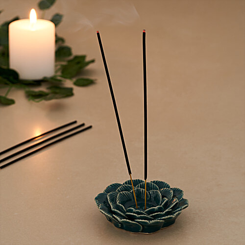 bb home Earth Lotus Blossom Green Handcrafted Incense & Tealight Ceramic Holder, 1 pc