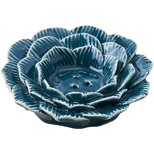 bb home Earth Lotus Blossom Green Handcrafted Incense & Tealight Ceramic Holder, 1 pc