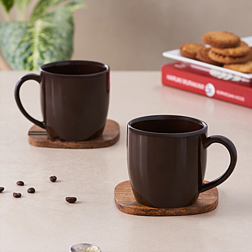 bb home Earth Porcelain Brown Teacup, 200 ml (Set of 4) 