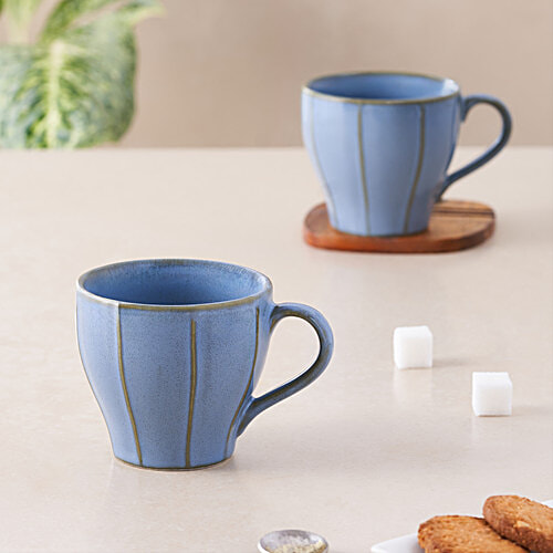 bb home Earth Porcelain Blue Teacup, 200 ml (Set of 4) 