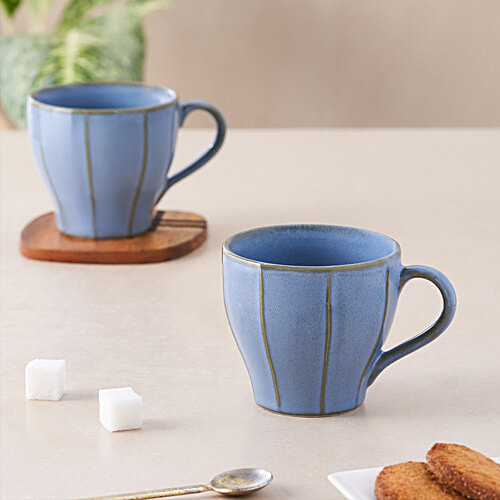 bb home Earth Porcelain Blue Teacup, 200 ml (Set of 4) 