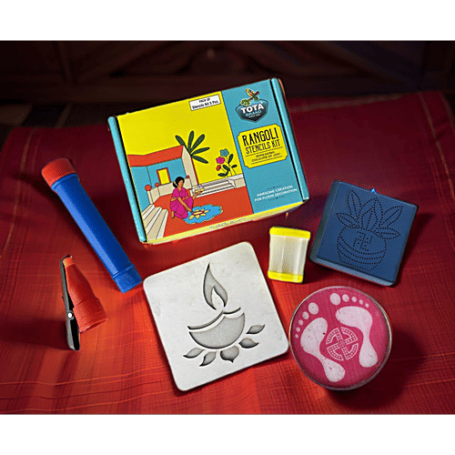 Tota Rangoli Stencil Kit, 5 pcs (Pen, Filter, 10.16 cm Jali, 4X4 & 5X5 Kapa Stencils) 