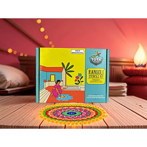 Tota Rangoli Stencil Kit, 5 pcs (Pen, Filter, 10.16 cm Jali, 4X4 & 5X5 Kapa Stencils) 