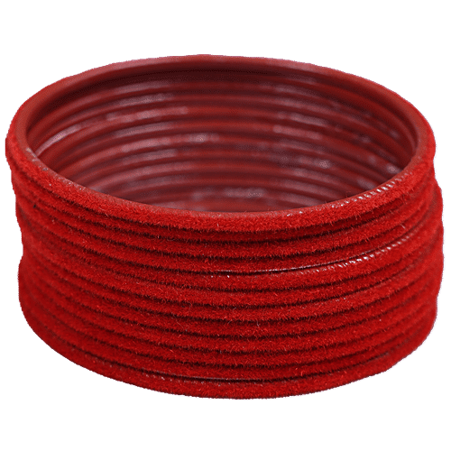 Pearlfiesta Metal Bangles - With Velvet Work, Red, Size 6.60 cm, 24 pcs