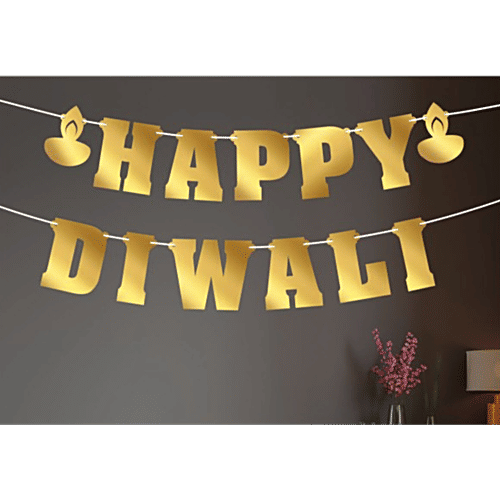 Pearlfiesta Happy Diwali Gold Banner - 40 x 60 cm, 1 pc