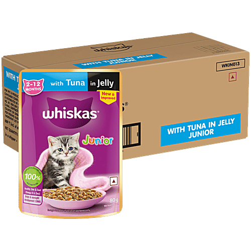 Whiskas Kitten 2-12 Months Wet Cat Food - Tuna In Jelly Flavour, 4.48 kg (56x80 g) Complete and Balanced Nutrition, Supports Healthy Growth