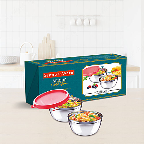 Signoraware Stainless Steel Mixing Bowl Set - Giftable Item, 500 ml (Set of 2) 