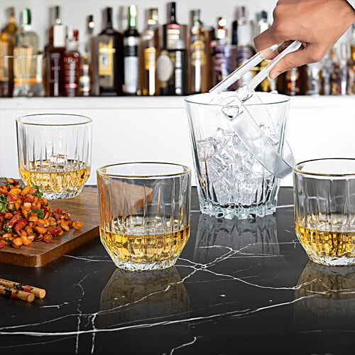 Pasabahce Merry Malt Echo Whisky Set - With Tong, 6 pcs (Ice Bucket - 815 ml + 4 x 300 ml Whisky Glass)