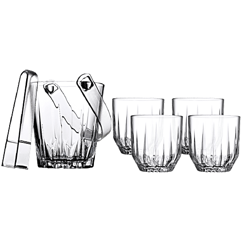 Pasabahce Merry Malt Echo Whisky Set - With Tong, 6 pcs (Ice Bucket - 815 ml + 4 x 300 ml Whisky Glass)