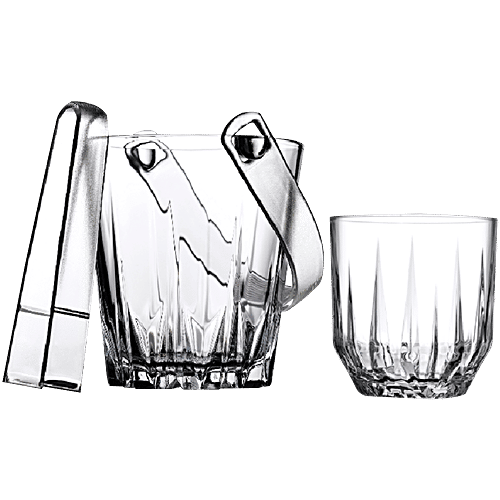 Pasabahce Merry Malt Echo Whisky Set - With Tong, 6 pcs (Ice Bucket - 815 ml + 4 x 300 ml Whisky Glass)