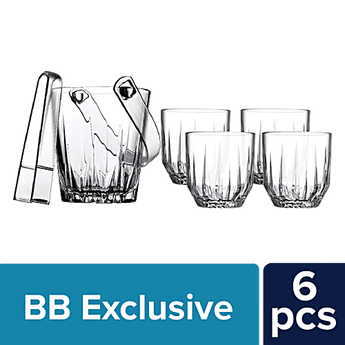 Pasabahce Merry Malt Echo Whisky Set - With Tong, 6 pcs (Ice Bucket - 815 ml + 4 x 300 ml Whisky Glass)