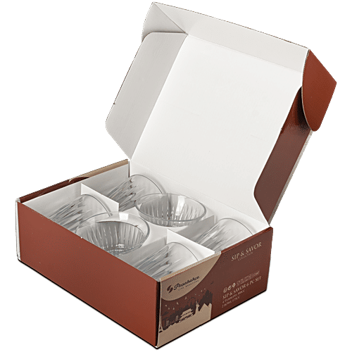 Pasabahce Sip & Savour Rain Party Set, 6 pcs (Whisky Glass - 4 x 300 ml + Bowl - 2 x 175 ml)