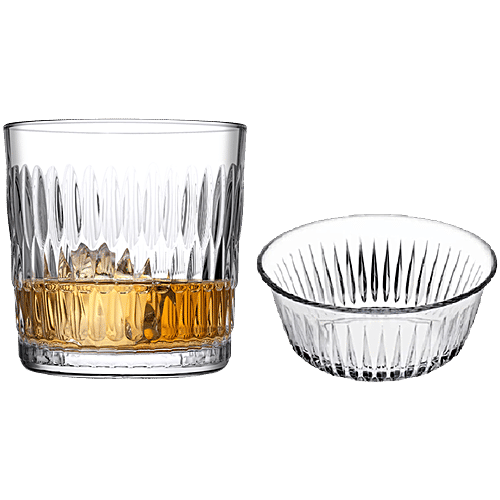 Pasabahce Sip & Savour Rain Party Set, 6 pcs (Whisky Glass - 4 x 300 ml + Bowl - 2 x 175 ml)