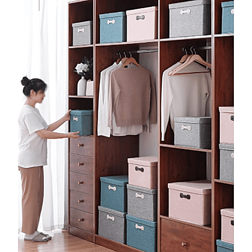 DP Cotton Cloth Storage Box - Small, Foldable Organizer Bag For Blankets, Comforters, Toys, 18 L  