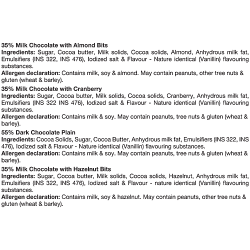 Lindberg Squares Pure Chocolate Treats, 185 g (20 pcs) Hazelnut, Almonds, Cranberry, 55% Dark