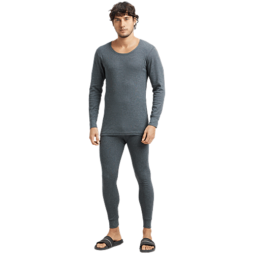 Jockey Men 2401 Super Combed Cotton Rich Full Sleeve Thermal Undershirt With StayWarm Technology - Charcoal Melange, 1 pc (Size - M)