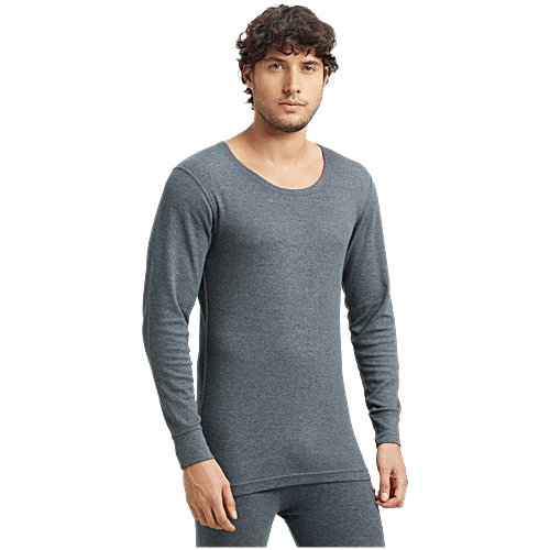 Jockey Men 2401 Super Combed Cotton Rich Full Sleeve Thermal Undershirt With StayWarm Technology - Charcoal Melange, 1 pc (Size - M)