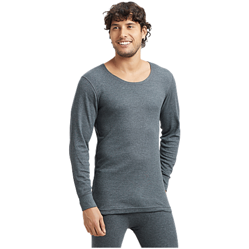 Jockey Men 2401 Super Combed Cotton Rich Full Sleeve Thermal Undershirt With StayWarm Technology - Charcoal Melange, 1 pc (Size - M)