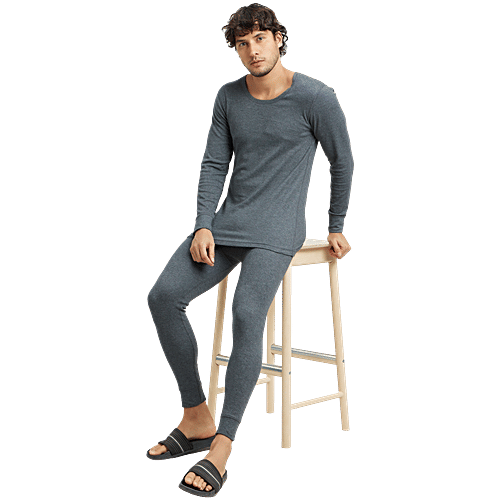 Jockey Men 2401 Super Combed Cotton Rich Full Sleeve Thermal Undershirt With StayWarm Technology - Charcoal Melange, 1 pc (Size - M)